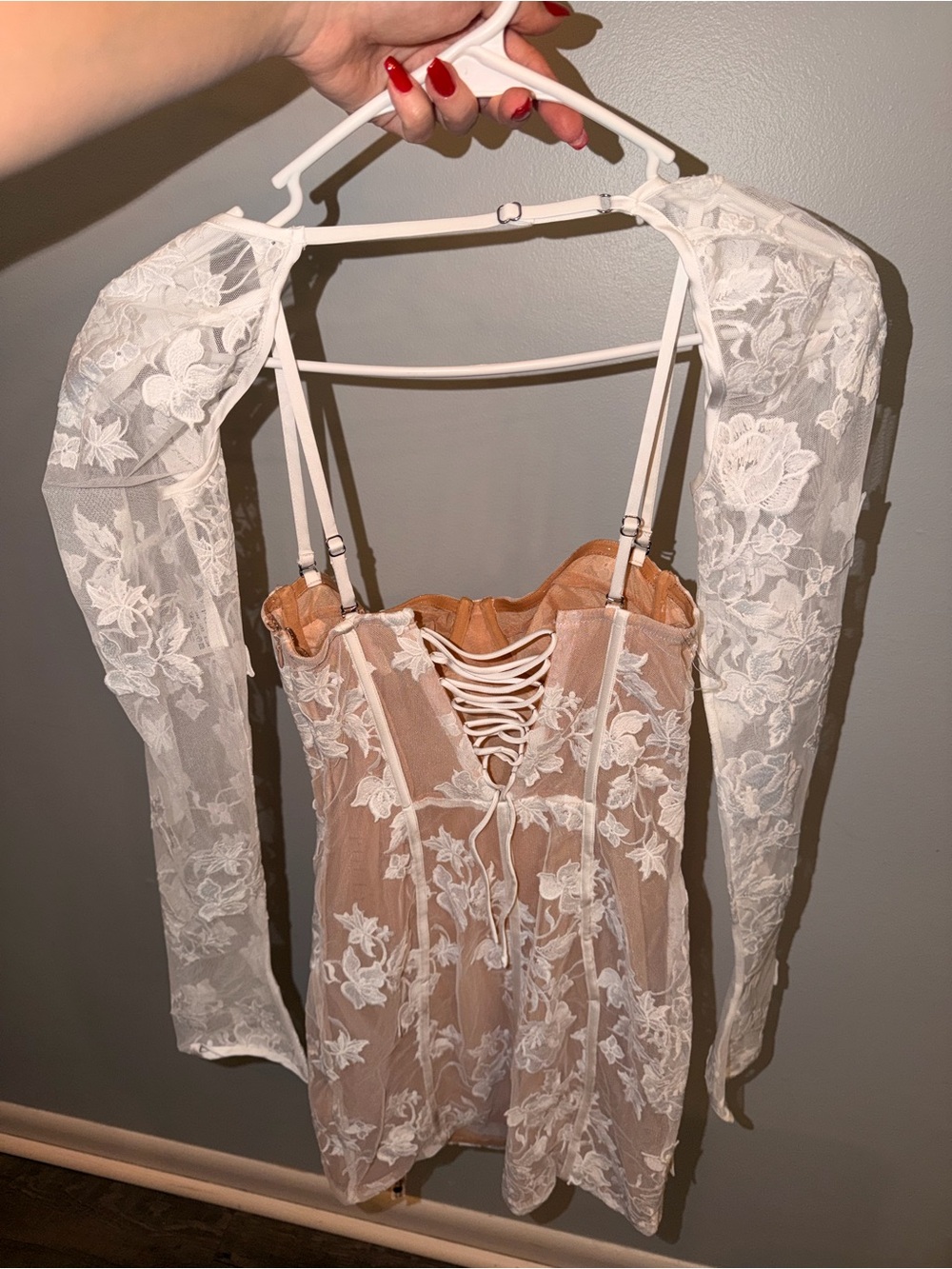 Oh Polly White Sheer Floral Lace Corset Mini Dress - Picture 4 of 5